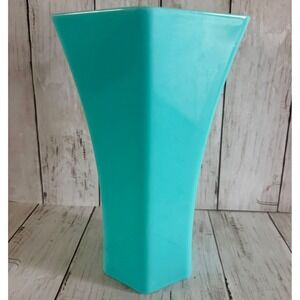 Vintage Diamond Line Plastic Flower Vase 6 Sided Teal Made in USA
